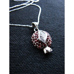 Pomegranate Pendant Necklace Sterling Silver 925 with Red Zircon