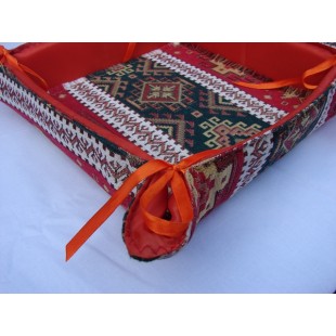 Fabric Bread Basket with Cover Armenian Carpet Ornament,Folding Storage Box