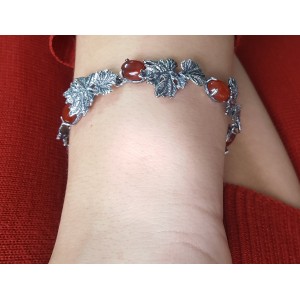 Silver Bracelet Bunch of Grapes with Carnelian