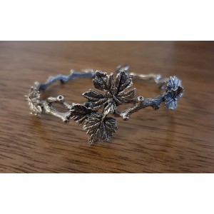 Cuff Bracelet Tree Branch with Leaves Sterling Silver 925