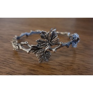 Cuff Bracelet Tree Branch with Leaves Sterling Silver 925