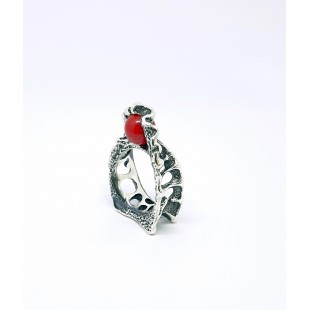 DNA Ring Sterling Silver 925 with Red Coral