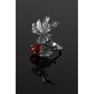 Silver Bunch of Grapes Ring with Carnelian