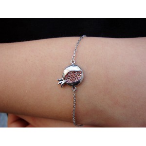 Silver Pomegranate Charm Bracelet with Red Zircon