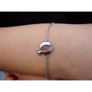 Silver Pomegranate Charm Bracelet with Red Zircon