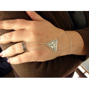 Link Chain Bracelet and Ring,Triangle Charm