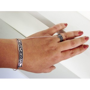 Silver Chain Link Bracelet and Ring,Ethnic Style