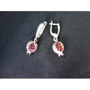 Silver Earrings Pomegranate with Red Zircon