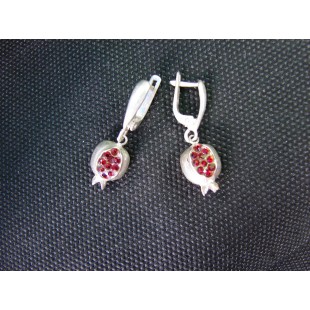 Silver Earrings Pomegranate with Red Zircon