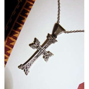 Silver Armenian Cross Pendant,Antique Khachqar Ornament