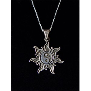 Pendant Yin Yang in rays of the Sun,Sterling Silver 925