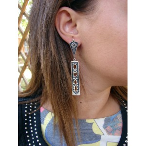 Long Silver Dangle Earrings,Ethnic Carpet Ornament