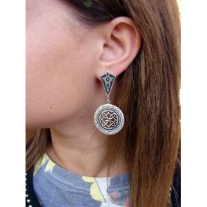 Large Round Earrings Sterling Silver 925,Ethnic Style