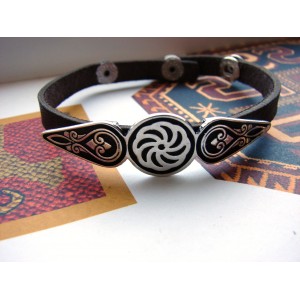 Leather Bracelet for Men and Women,Silver bar Wheel of Eternity