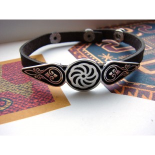 Leather Bracelet for Men and Women,Silver bar Wheel of Eternity