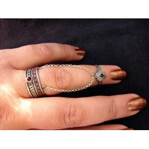 Double Rings Sterling Silver 925,chain linked,Adjustable multi-finger rings