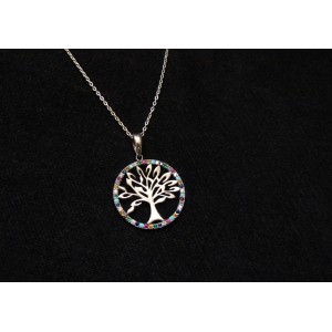 Tree of Life Pendant Sterling Silver 925 with Rainbow Zircons