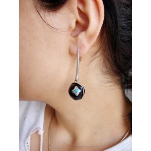 Earrings Black Onyx and Turquoise,Sterling Silver 925