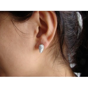 White Howlite Stud Earrings,Sterling Silver 925