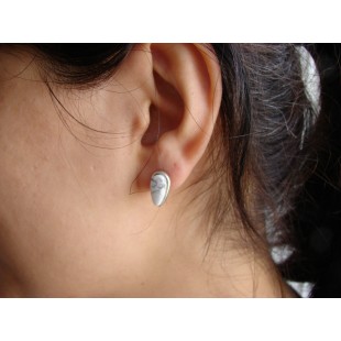 White Howlite Stud Earrings,Sterling Silver 925