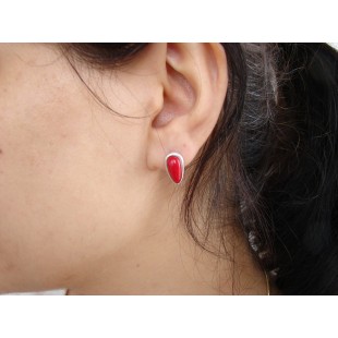 Red Coral Stud Earrings,Sterling Silver 925