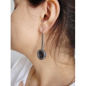 Black Obsidian Jewelry Set,Sterling Silver 925 Earrings and Ring