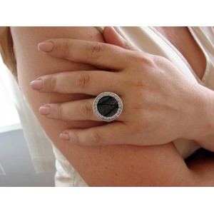 Black Obsidian Ring,Sterling Silver 925