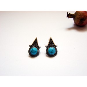 Turquoise Stud Earrings,Sterling Silver 925