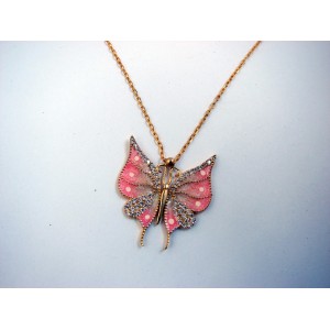 Butterfly Silver Pendant Necklace,Color Enamel and Zircons