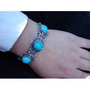 Turquois Silver Bracelet,Ethnic Style