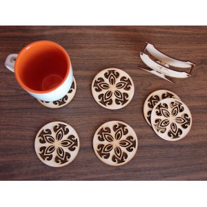 Wood Drink Round Coasters Set of 6 Laser Cut Coasters with Stand