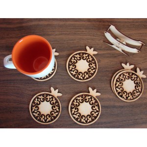 Drink Coasters Wooden Set of 6,Pomegranate Form Coasters with Stand