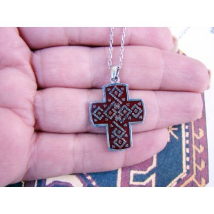 Armenian Cross Enamel Necklace Ethnic Ornament