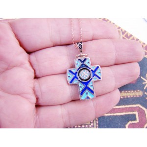 Armenian Cross Enamel Pendant Ethnic Carpet Ornament