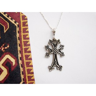 Armenian Cross Silver Pendant,Antique Khachqar Ornament