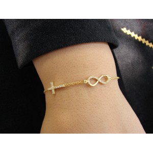 Bracelet Infinity Gold Plated and Cross Sterling Silver 925