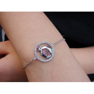 Pomegranate Charm Bracelet 925 Sterling Silver with White and Red Zircon