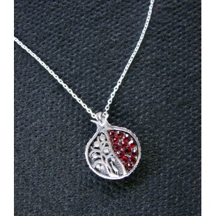 Pendant Pomegranate and Tree of Life Sterling Silver 925 with Red Zircons