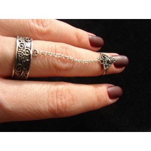 Silver Double Ring chain linked,Adjustable multi-finger rings