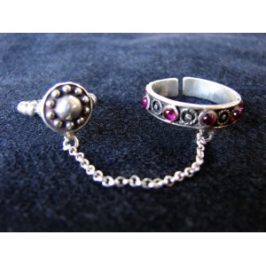 Double chain linked Rings 925 Sterling Silver,Adjustable multi-finger rings