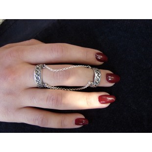 Chain linked Double Ring 925 Sterling Silver,Adjustable multi-finger rings