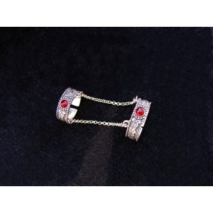 Adjustable Silver Double Ring chain linked,Red Zircon,multi-finger rings